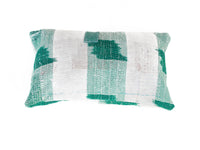 Sari pillowcase 30x50 with unique colorful bohemian/boho pattern in purple, pastel white, green and ochre, sari pillow in vintage Indian style.