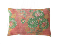 Colorful Indian sari pillowcase 60x40 with bohemian oriental patterns in cream, yellow, purple and pink shades (sari pillow/upcycled)