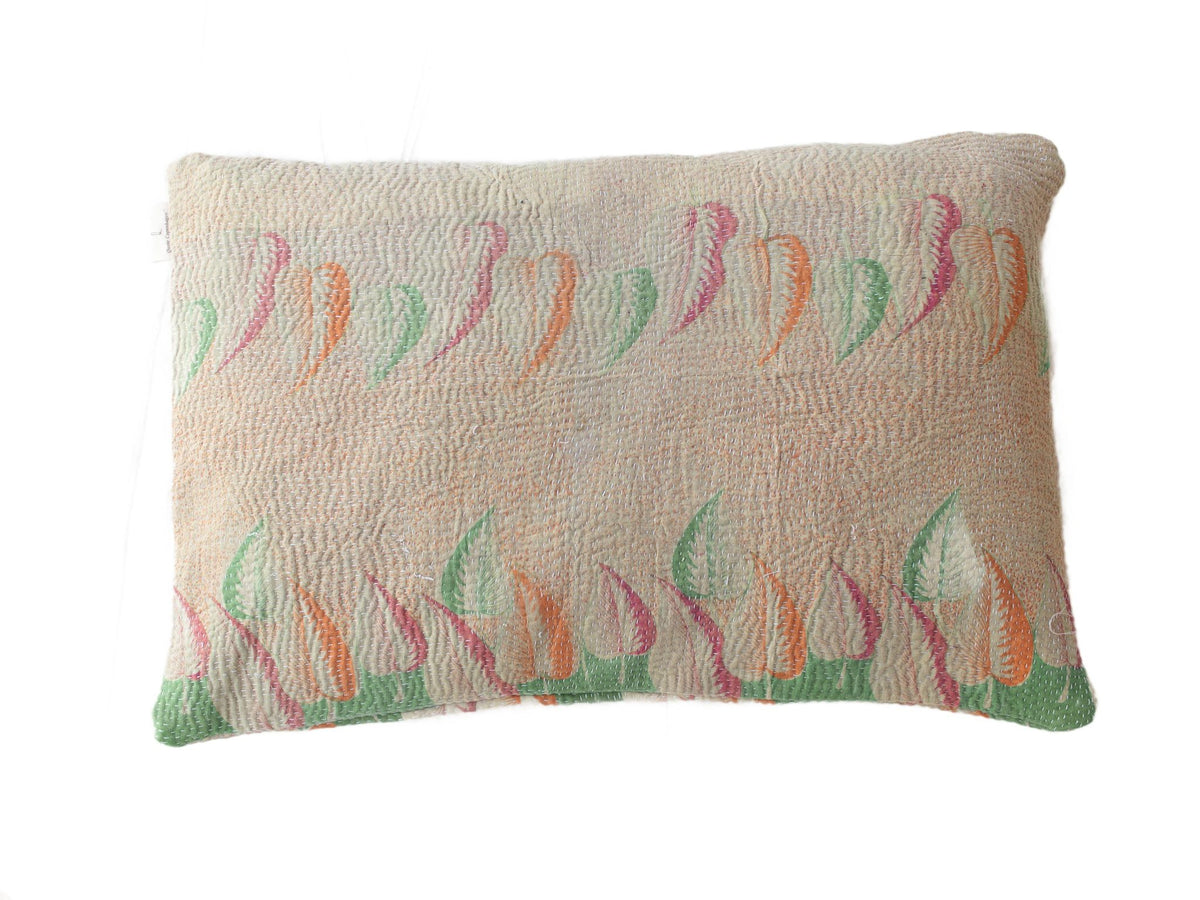 Sari cushion cover 60x40 in light blue and red with colorful floral patterns and diamond fields, Indian vintage boho ethnic sari cushion/pillowcase in upcycled style