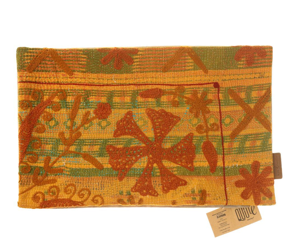 Colorful suzani pillowcase 30x50 cm with Indian vintage oriental pattern in rust orange olive green and mustard yellow as well as stylized motifs