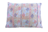Sari pillowcase 50x70 in mustard yellow with black and teal pattern and pink details - unique Indian/upcycled sari pillow look in bohemian style