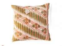 Unique sari pillowcase 50x50 with colorful Indian patterns in orange, green and white - vintage boho / bohemian sari pillow in ethnic oriental style
