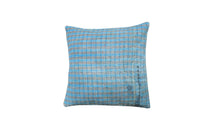 50x50 sari pillowcase in blue, turquoise and beige with fine stripes and ethnic, vintage woven pattern - unique sari pillow in boho/bohemian style