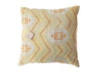 Sari pillowcase 50x50 with vintage boho pattern in mustard yellow, olive green, white and rust orange - Indian/ethnic sari pillow with colorful sling motifs
