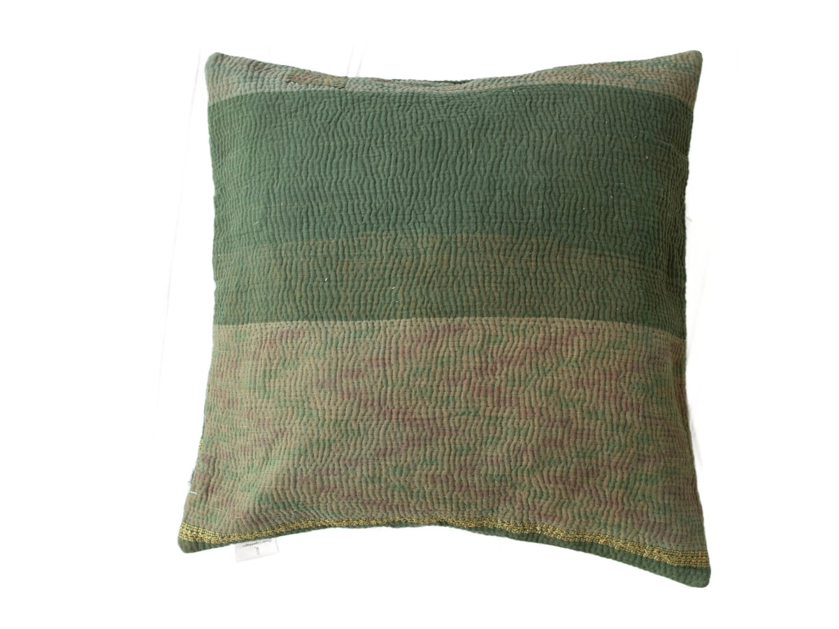 Sari pillowcase 50x50 in dark green and dusty blue with vintage pattern and upcycled details, unique Indian pillowcase in boho/bohemian style