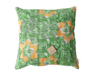 Sari pillowcase 50x50 in green tones with colorful flower and leaf patterns, unique Indian pillowcase for boho bohemian and vintage sari pillows