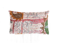 Einzigartiger Suzani-Kissenbezug (30 x 50 cm) im Boho- und Vintage-Stil mit Patchwork-Mustern in Rosa, Rot, Braun, Beige, Grau und Grün