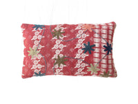 Unique suzani pillowcase 30x50 cm in red burgundy with white flowers blue embroidered windings and green star applications ethnic vintage style